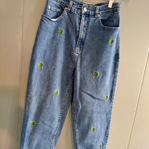 Quacker Factory palm tree‎ embroidered mom jeans high waist size 8 retro Y2K